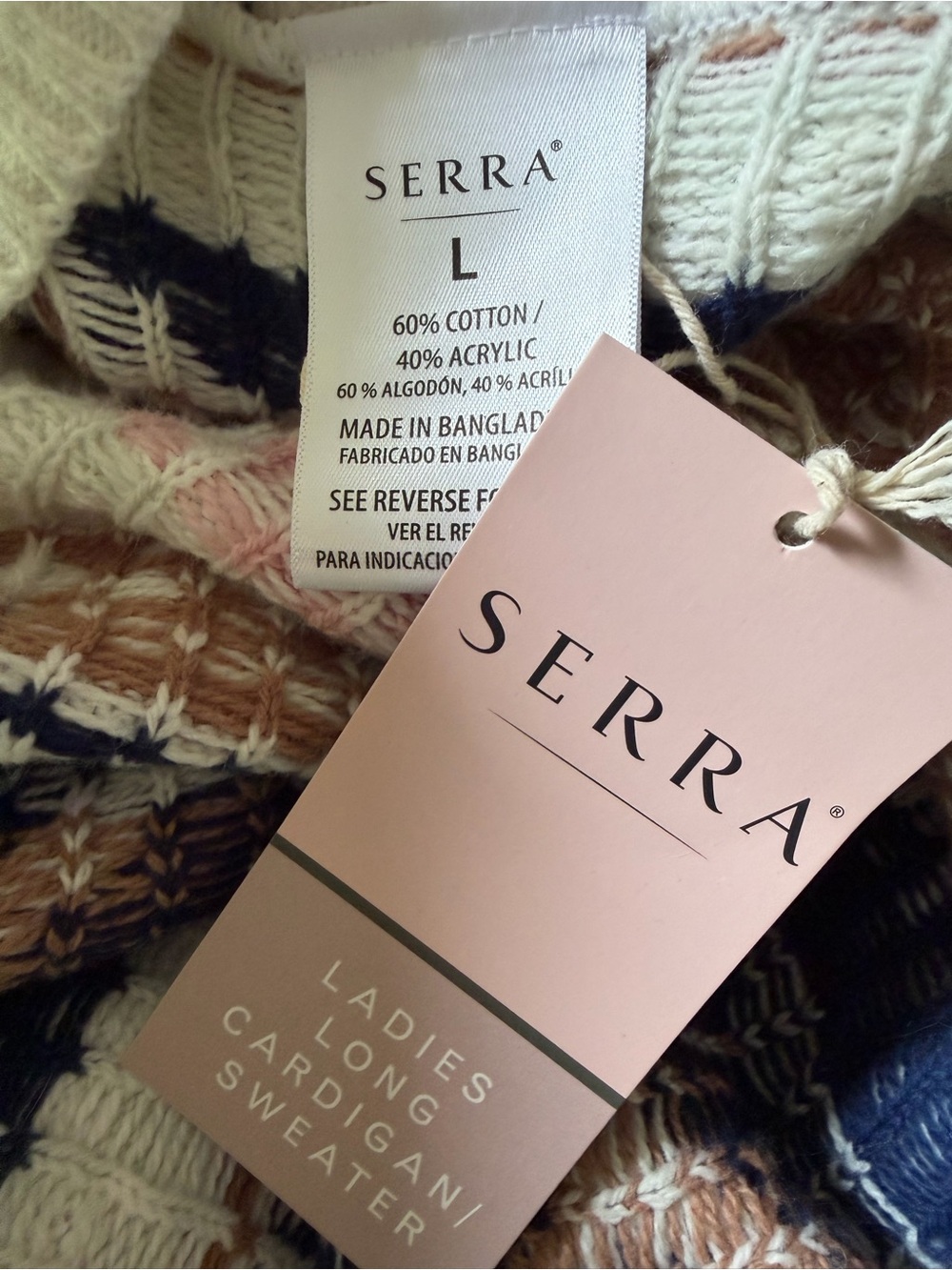 Serra NEW w/Tags Open-Front Ivory Geometric Knit Long Cardigan Sweater Large - Picture 8 of 8